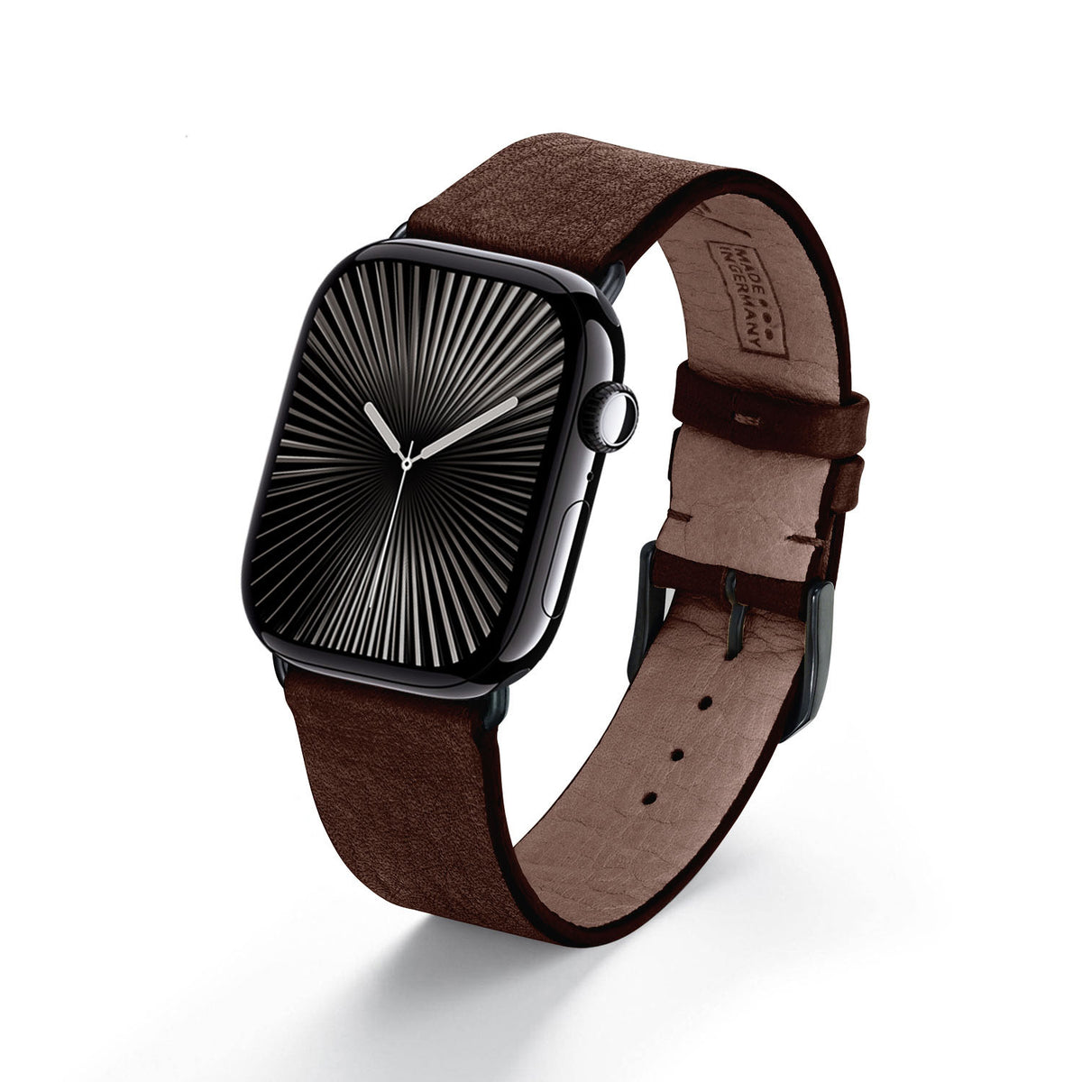 Horizon Uhrenarmband aus Bioleder für Apple Watch 10, handgefertigt, Mokka, von Happel