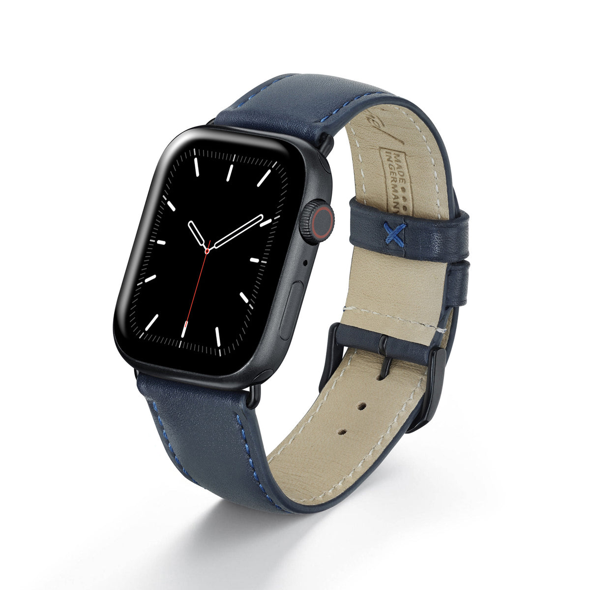 Apple Watch 1-9 Uhrenarmband Elara von Happel, Leder, leicht gepolstert, Ozeanblau