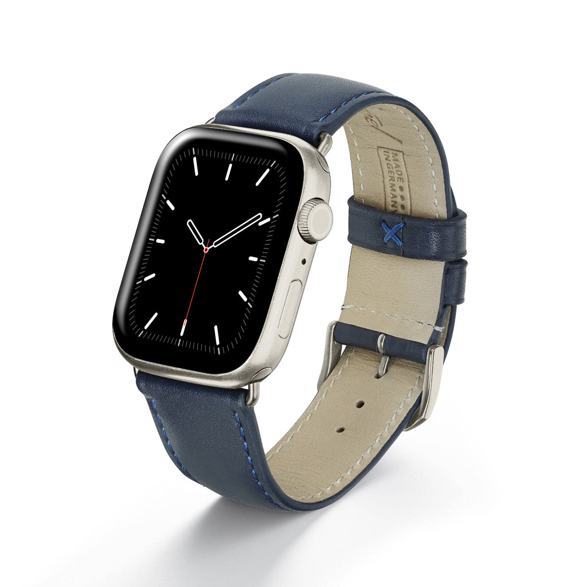 Apple Watch 1-9 Uhrenarmband Elara von Happel, Leder, leicht gepolstert, Ozeanblau