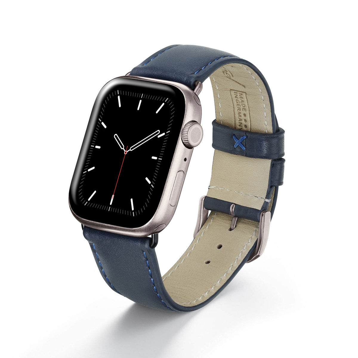 Apple Watch 1-9 Uhrenarmband Elara von Happel, Leder, leicht gepolstert, Ozeanblau