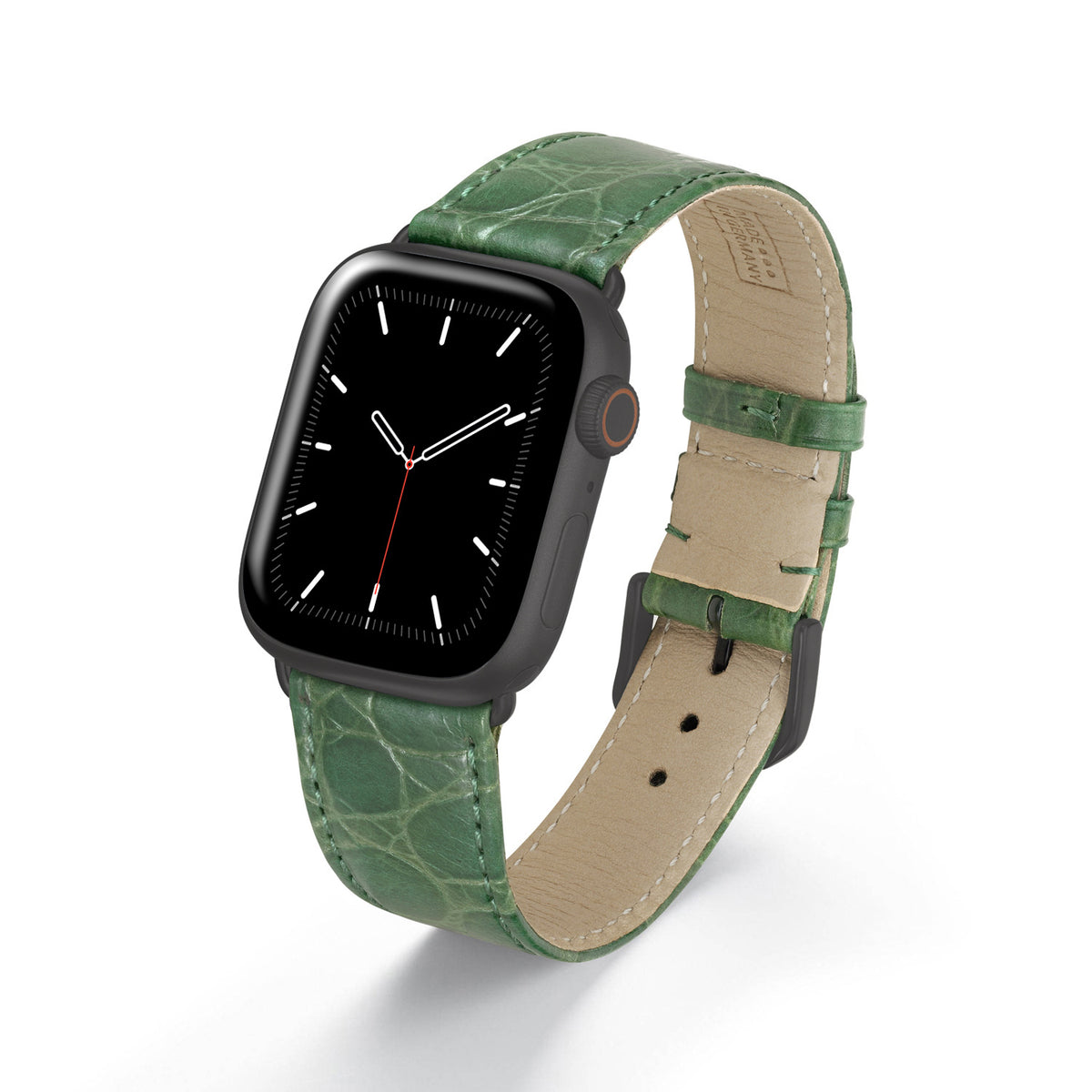 Apple Watch 1-9 Uhrenarmband ClassicCroco von Happel, Leder mit Krokoprägung, handgefertigt, Apfelgrün