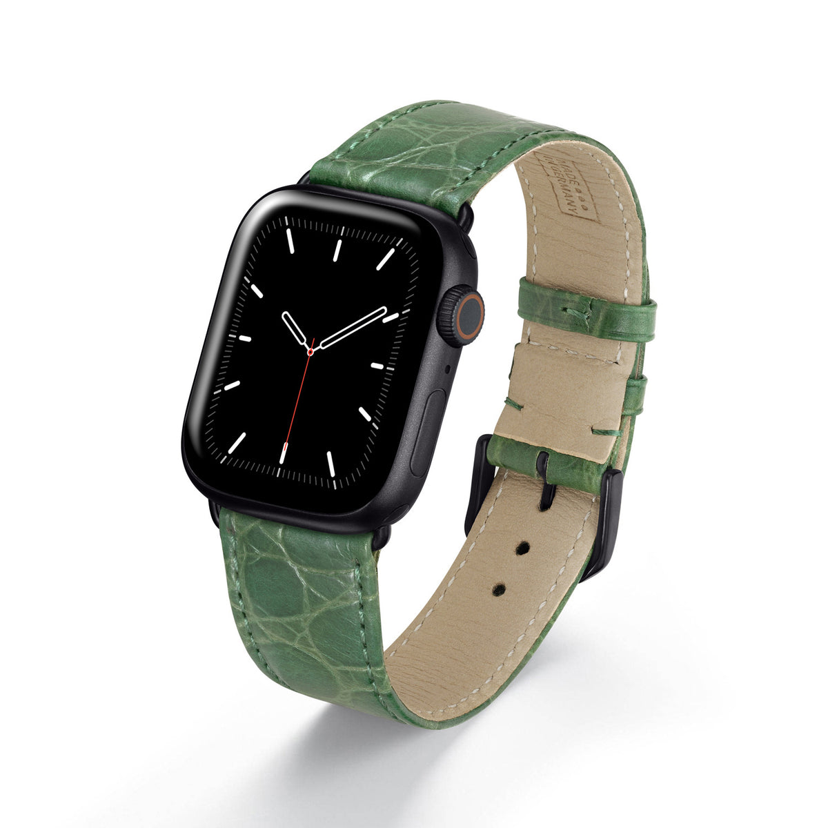 Apple Watch 1-9 Uhrenarmband ClassicCroco von Happel, Leder mit Krokoprägung, handgefertigt, Apfelgrün
