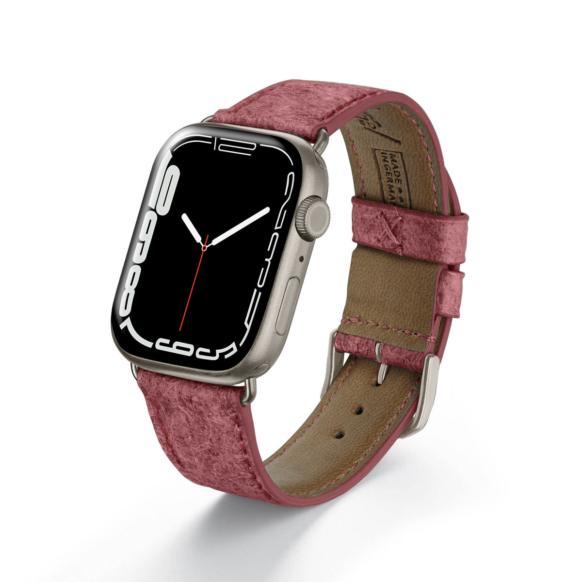 Apple Watch Kokosarmband TerraRibbon von Happel, handgefertigt, 100 % Vegan, Krapprot