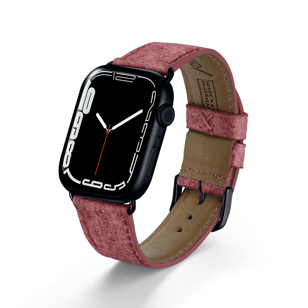 Apple Watch Kokosarmband TerraRibbon von Happel, handgefertigt, 100 % Vegan, Krapprot