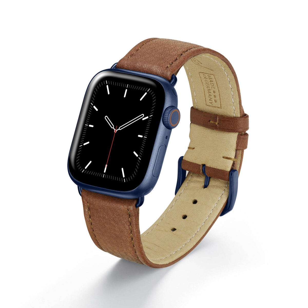 Apple Watch 1-9 Uhrenarmband AuroraEco von Happel, Bioleder, handgefertigt, Cognac