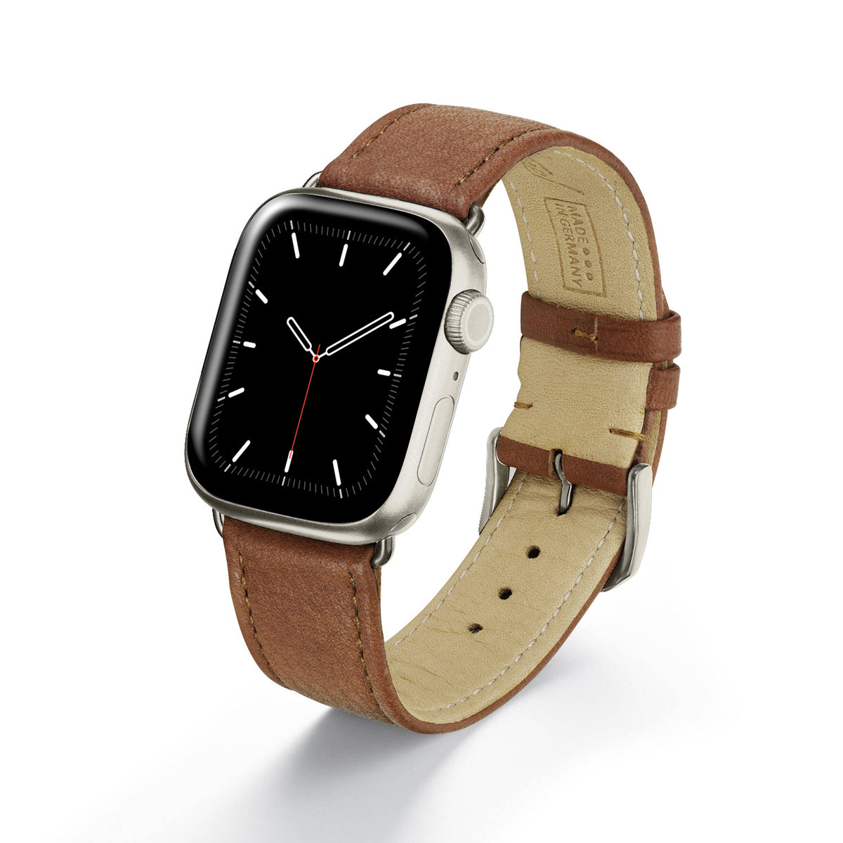 Apple Watch 1-9 Uhrenarmband AuroraEco von Happel, Bioleder, handgefertigt, Cognac