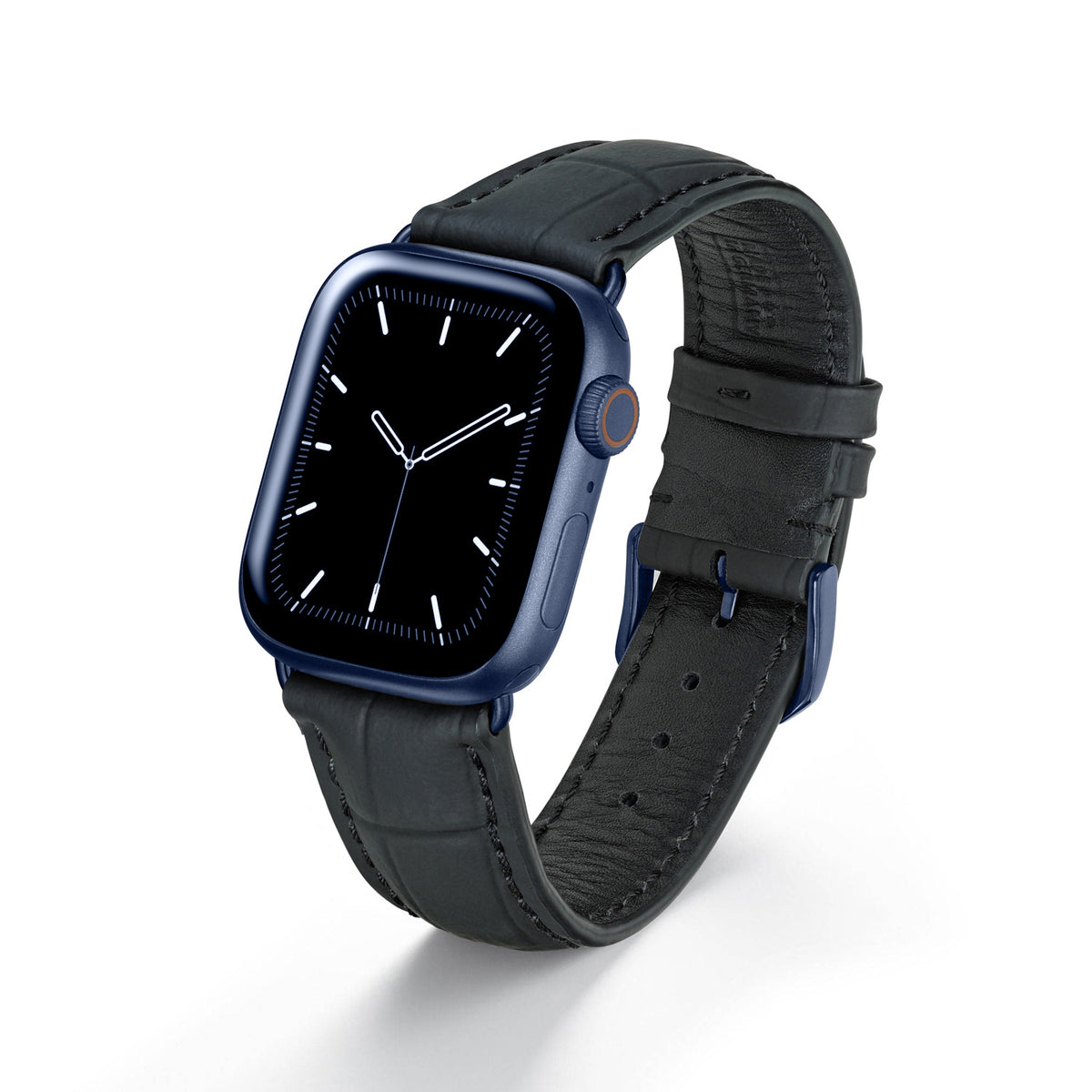 Apple Watch 1-9 Uhrenarmband EclipseBlack von Happel, Leder, wasserfest, Schwarz