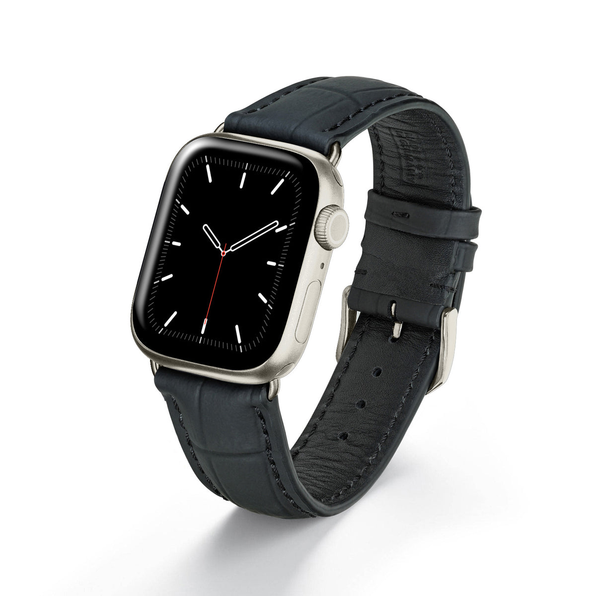 Apple Watch 1-9 Uhrenarmband EclipseBlack von Happel, Leder, wasserfest, Schwarz