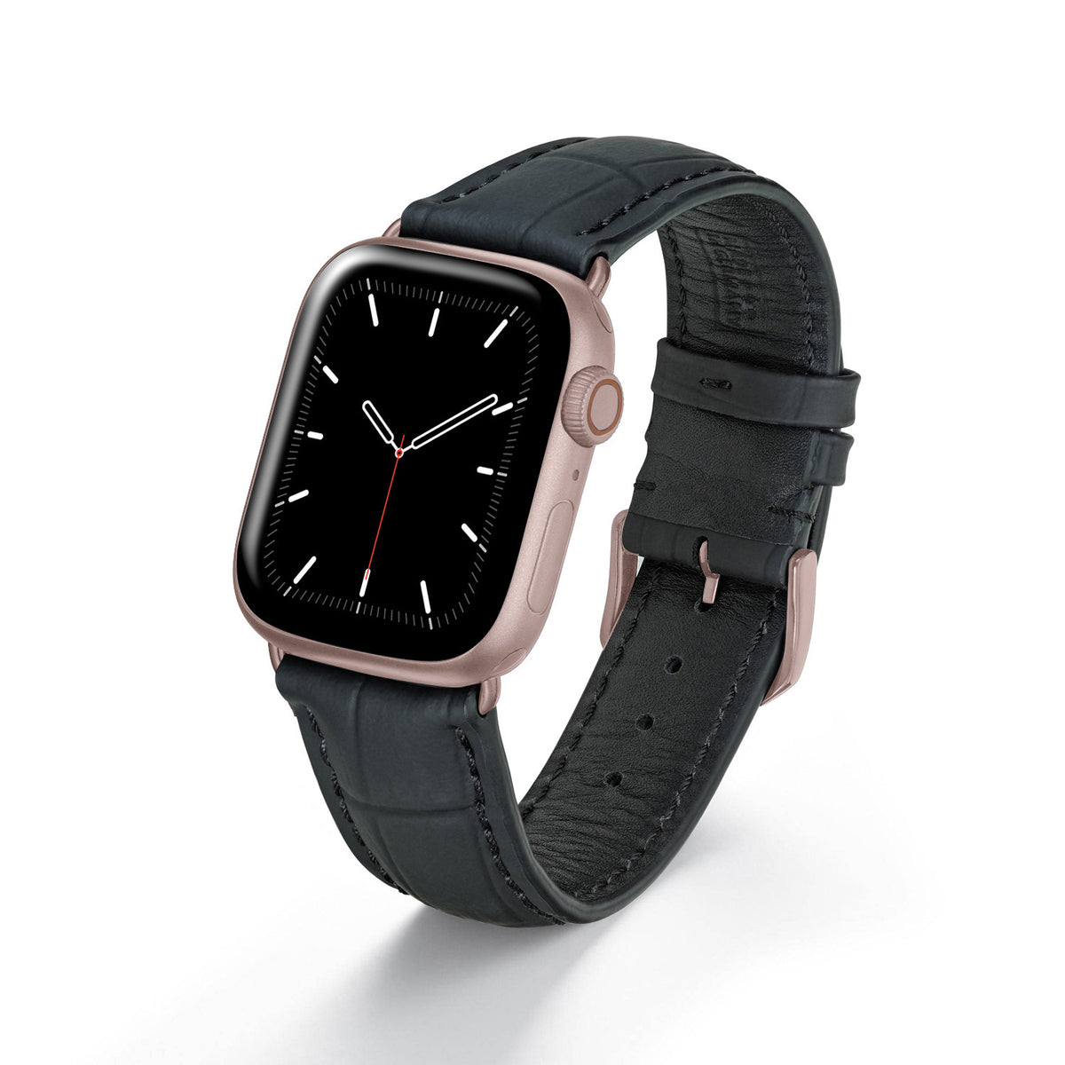 Apple Watch 1-9 Uhrenarmband EclipseBlack von Happel, Leder, wasserfest, Schwarz