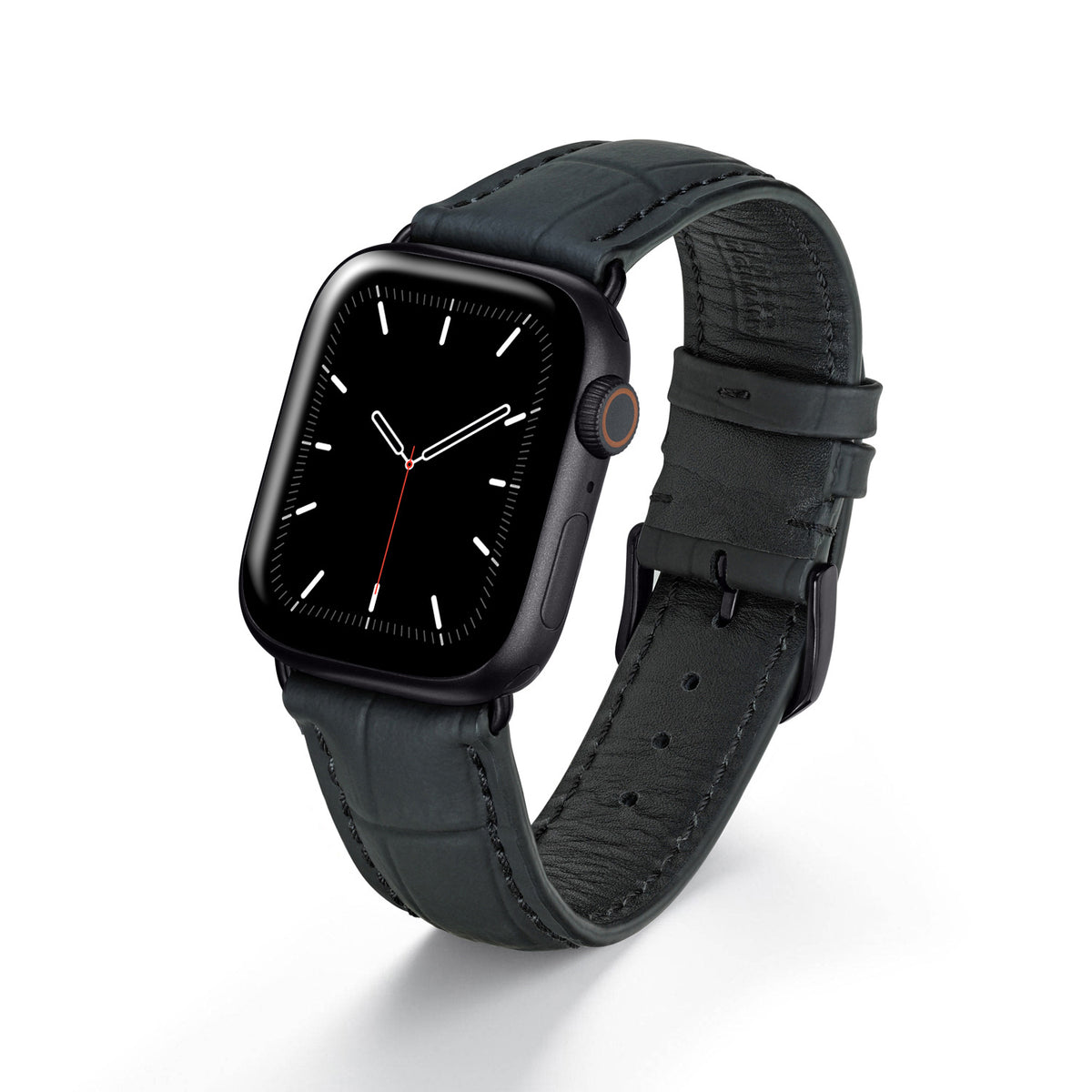 Apple Watch 1-9 Uhrenarmband EclipseBlack von Happel, Leder, wasserfest, Schwarz