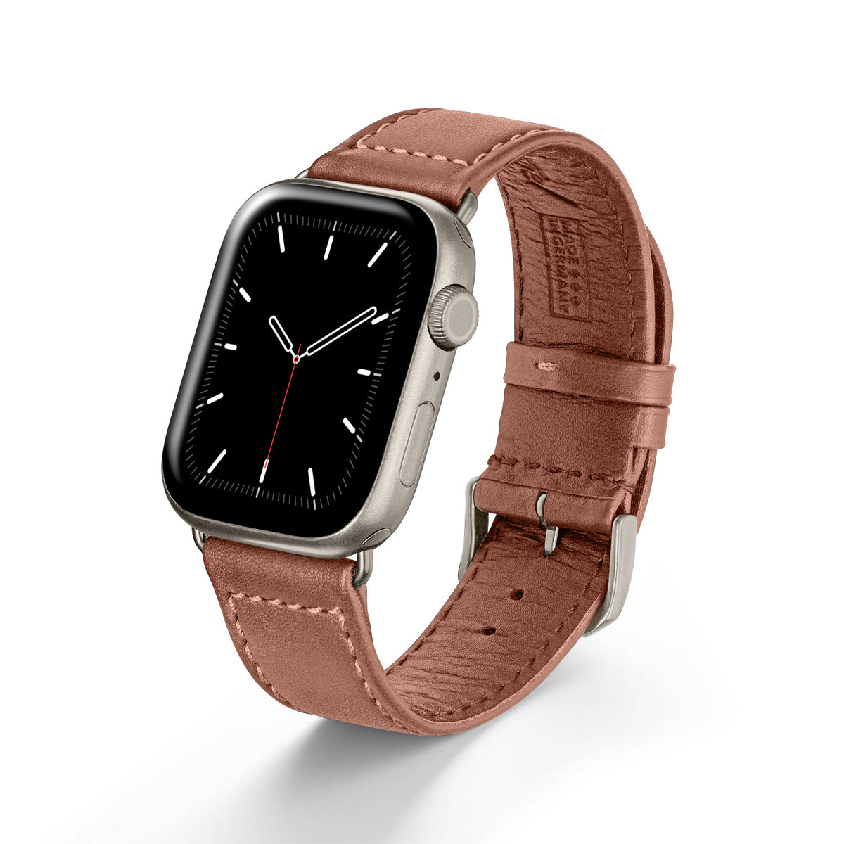Apple Watch Uhrenarmband EcoChic von Happel, Rindsleder, handgefertigt, wasserfest, Mahagoni