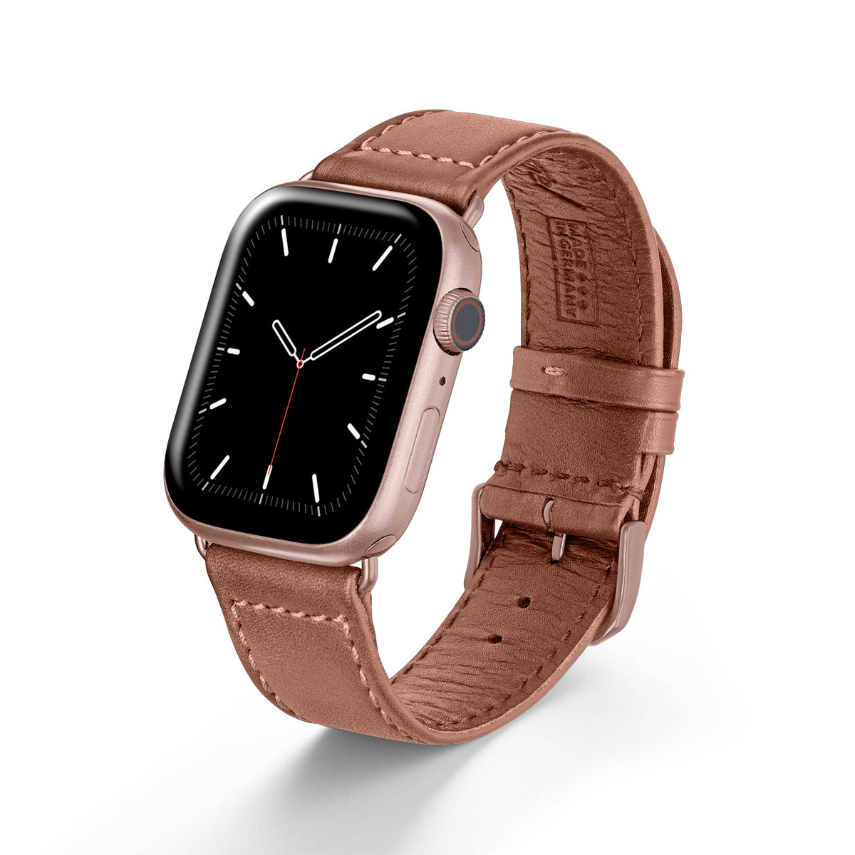 Apple Watch Uhrenarmband EcoChic von Happel, Rindsleder, handgefertigt, wasserfest, Mahagoni