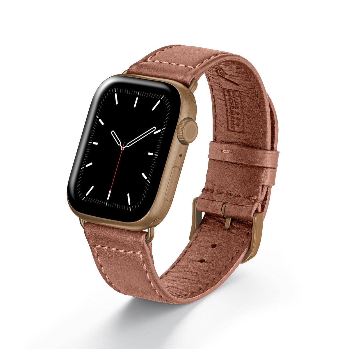 Apple Watch Uhrenarmband EcoChic von Happel, Rindsleder, handgefertigt, wasserfest, Mahagoni