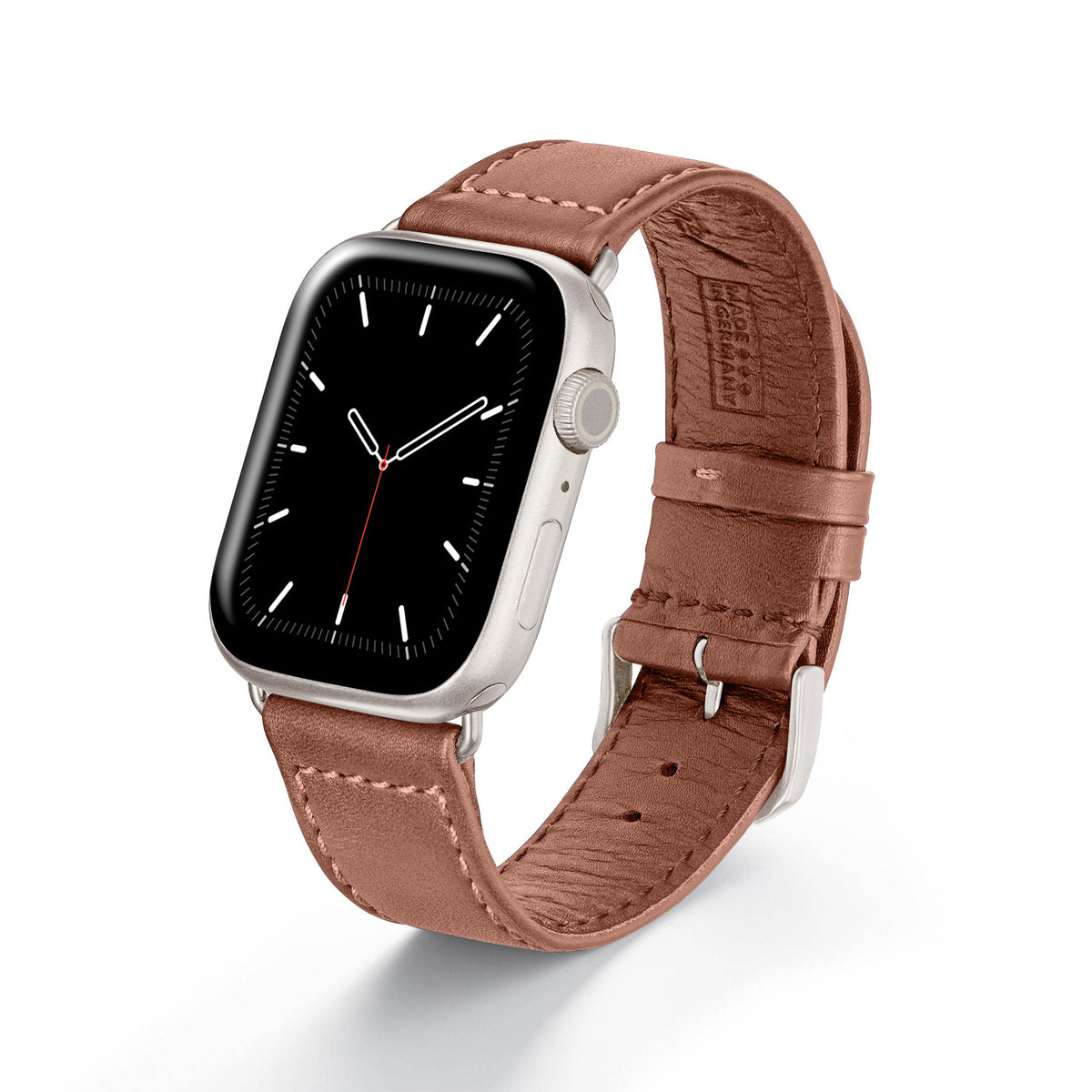 Apple Watch Uhrenarmband EcoChic von Happel, Rindsleder, handgefertigt, wasserfest, Mahagoni