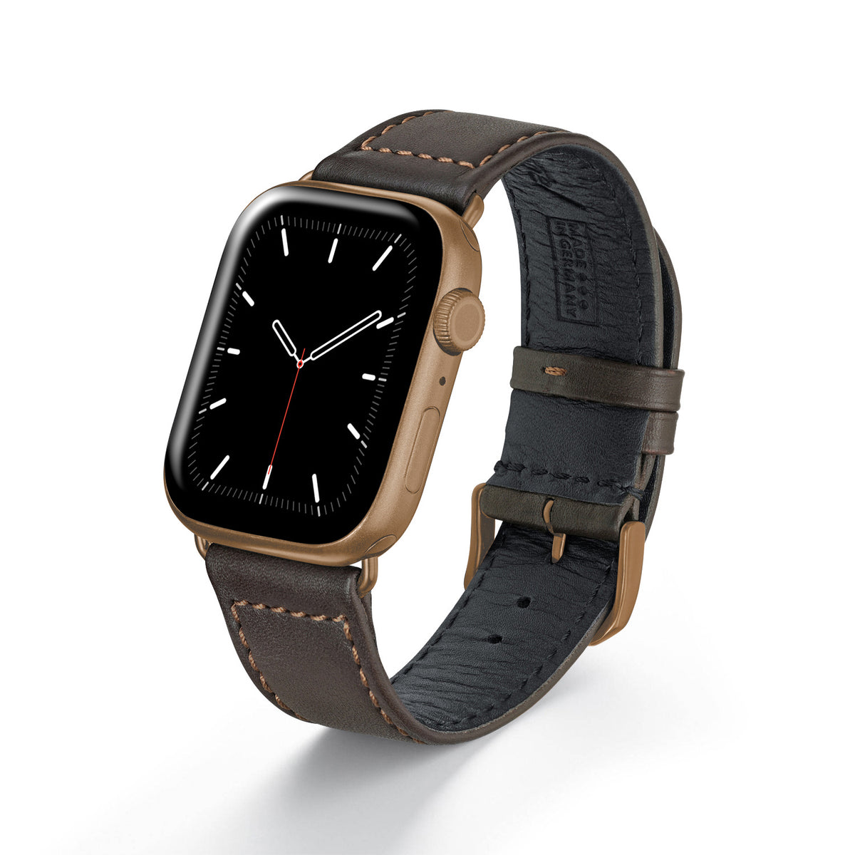 Apple Watch Uhrenarmband EcoChic von Happel, Rindsleder, handgefertigt, wasserfest, Mokka