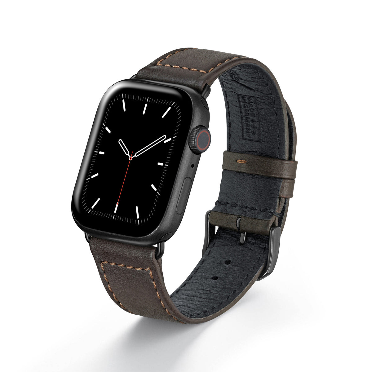 Apple Watch Uhrenarmband EcoChic von Happel, Rindsleder, handgefertigt, wasserfest, Mokka