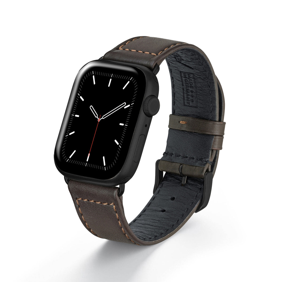 Apple Watch Uhrenarmband EcoChic von Happel, Rindsleder, handgefertigt, wasserfest, Mokka