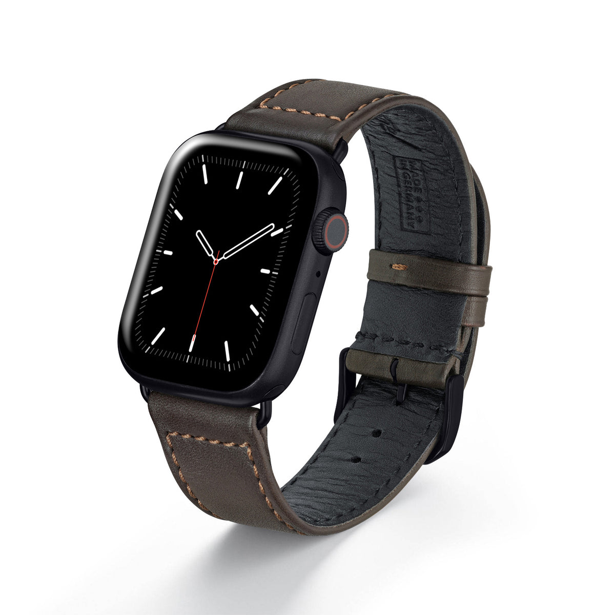 Apple Watch Uhrenarmband EcoChic von Happel, Rindsleder, handgefertigt, wasserfest, Mokka