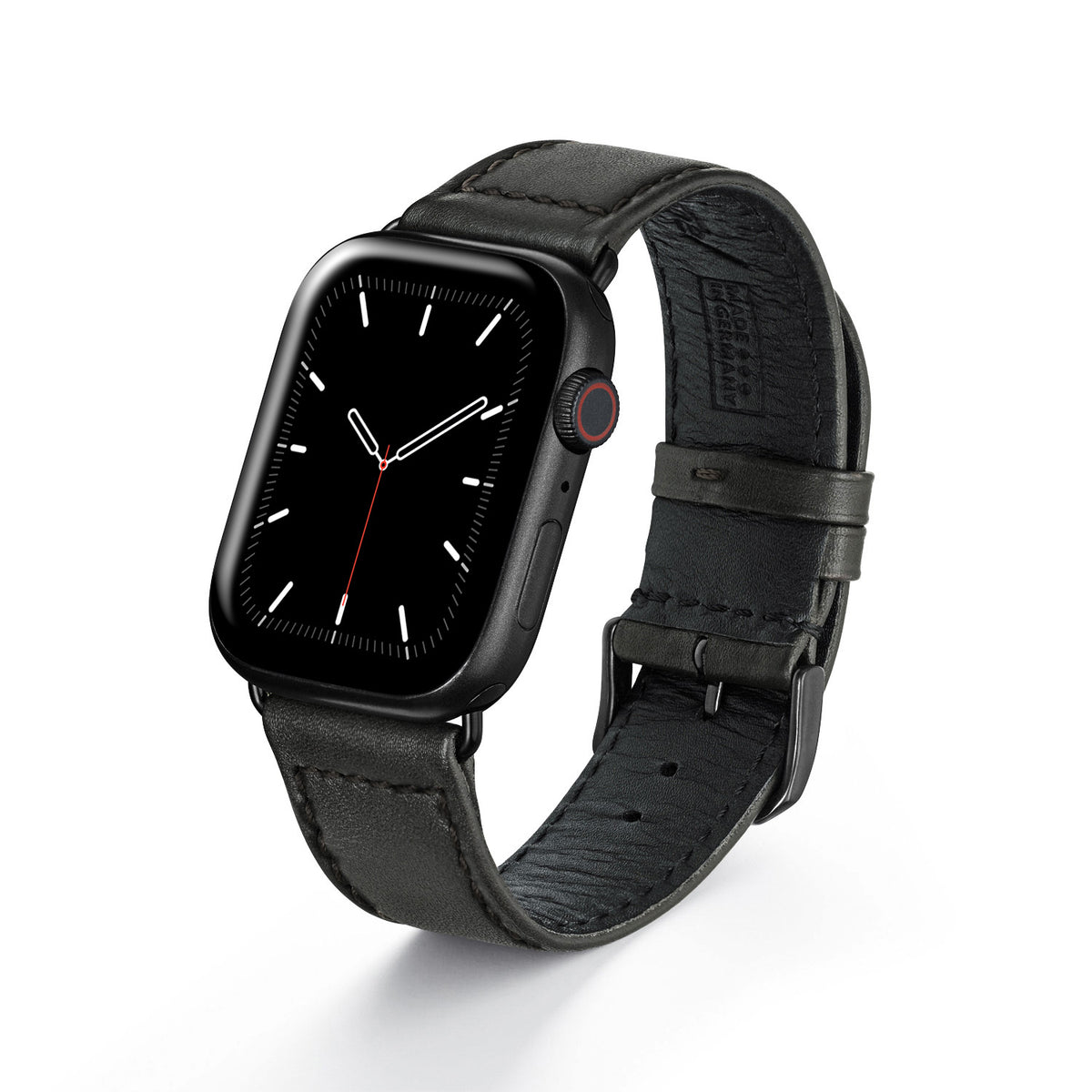 Apple Watch Uhrenarmband EcoChic von Happel, Rindsleder, handgefertigt, wasserfest, Schwarz