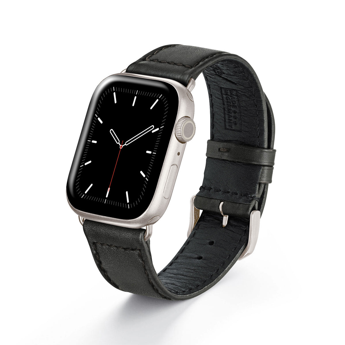 Apple Watch Uhrenarmband EcoChic von Happel, Rindsleder, handgefertigt, wasserfest, Schwarz