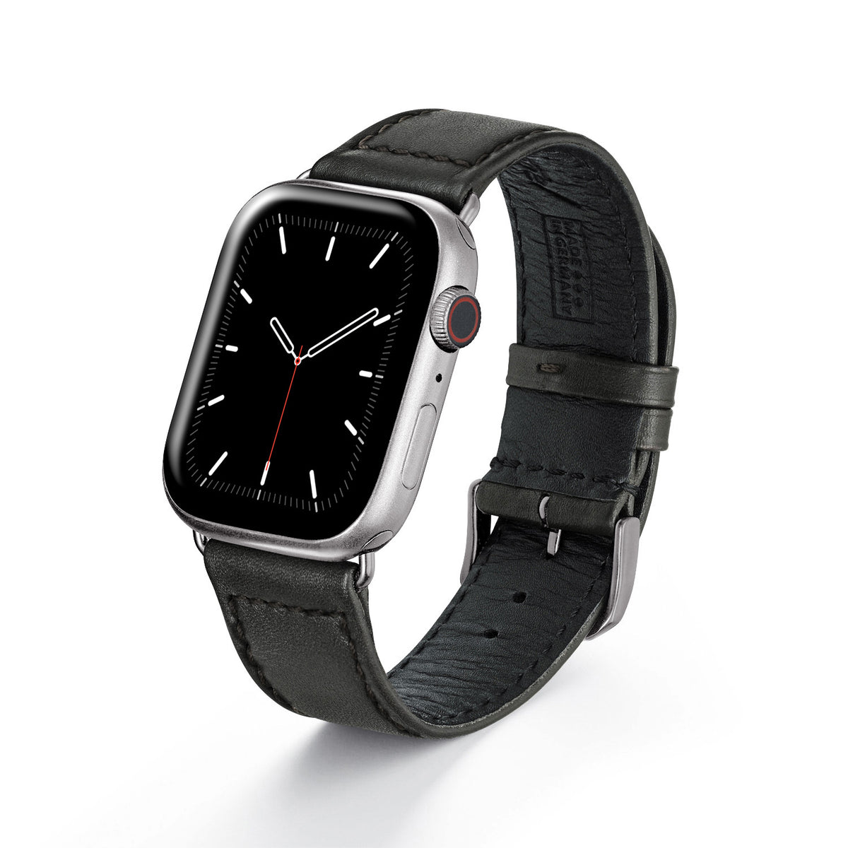 Apple Watch Uhrenarmband EcoChic von Happel, Rindsleder, handgefertigt, wasserfest, Schwarz