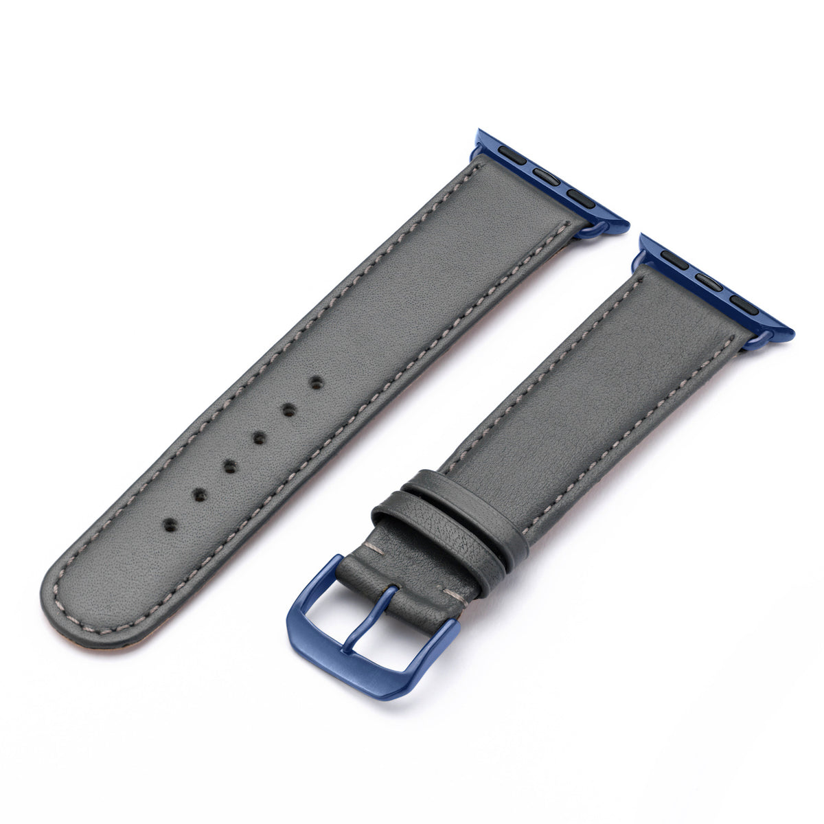 Apple Watch 1-9 Uhrenarmband RavennaBlues von Happel, Rindsleder, handgefertigt, Steingrau