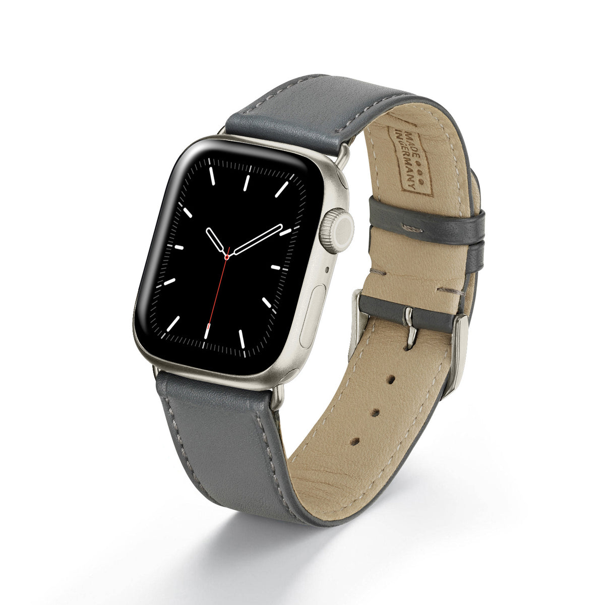 Apple Watch 1-9 Uhrenarmband RavennaBlues von Happel, Rindsleder, handgefertigt, Steingrau