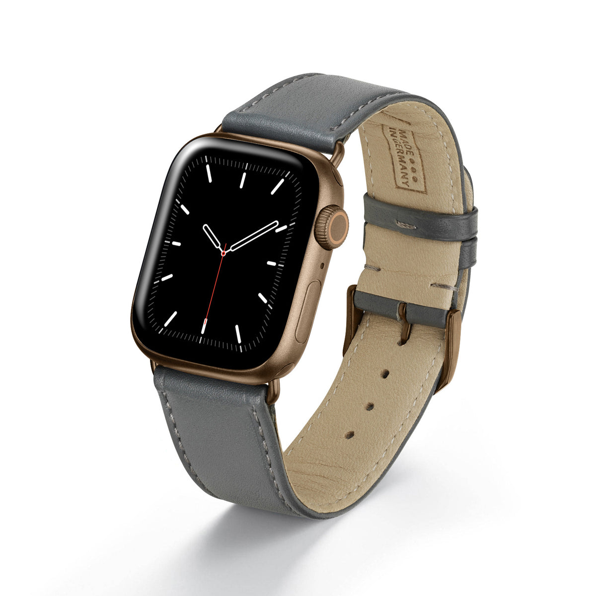 Apple Watch 1-9 Uhrenarmband RavennaBlues von Happel, Rindsleder, handgefertigt, Steingrau