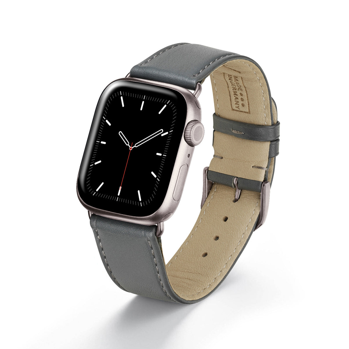 Apple Watch 1-9 Uhrenarmband RavennaBlues von Happel, Rindsleder, handgefertigt, Steingrau