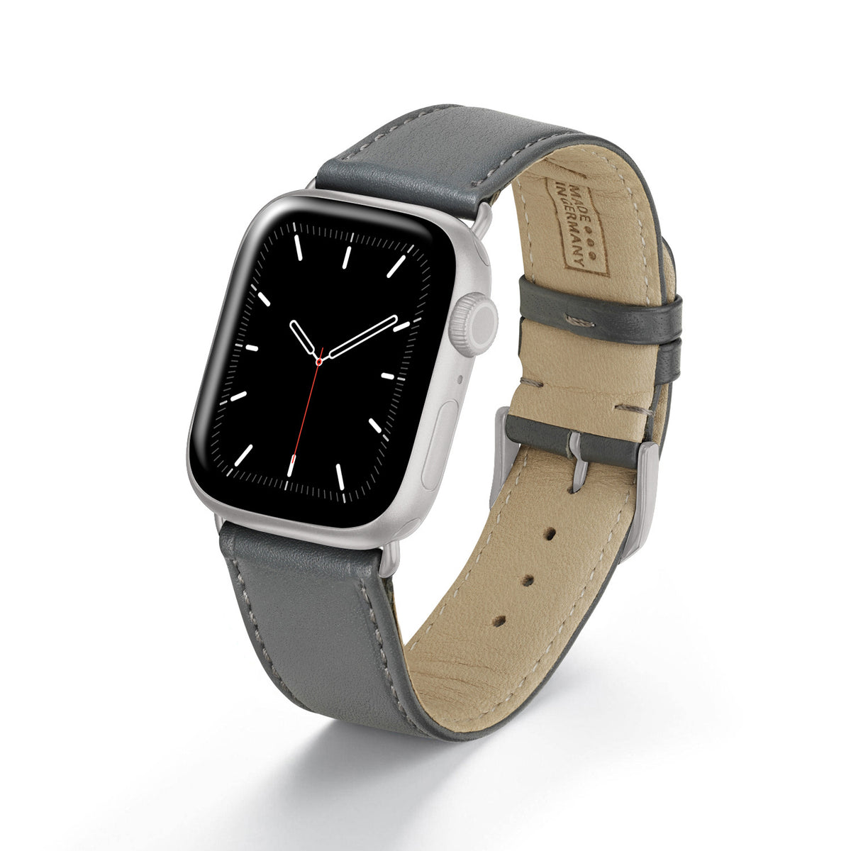 Apple Watch 1-9 Uhrenarmband RavennaBlues von Happel, Rindsleder, handgefertigt, Steingrau