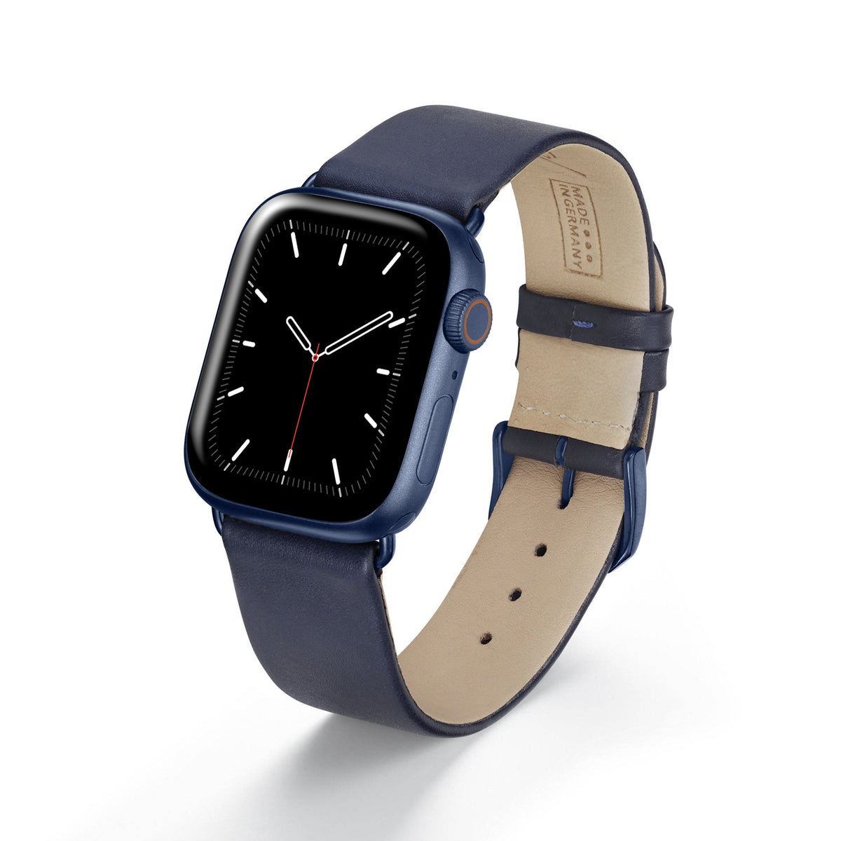 Apple Watch 1-9 Uhrenarmband Siena von Happel, Rindsleder, handgefertigt, Ozeanblau