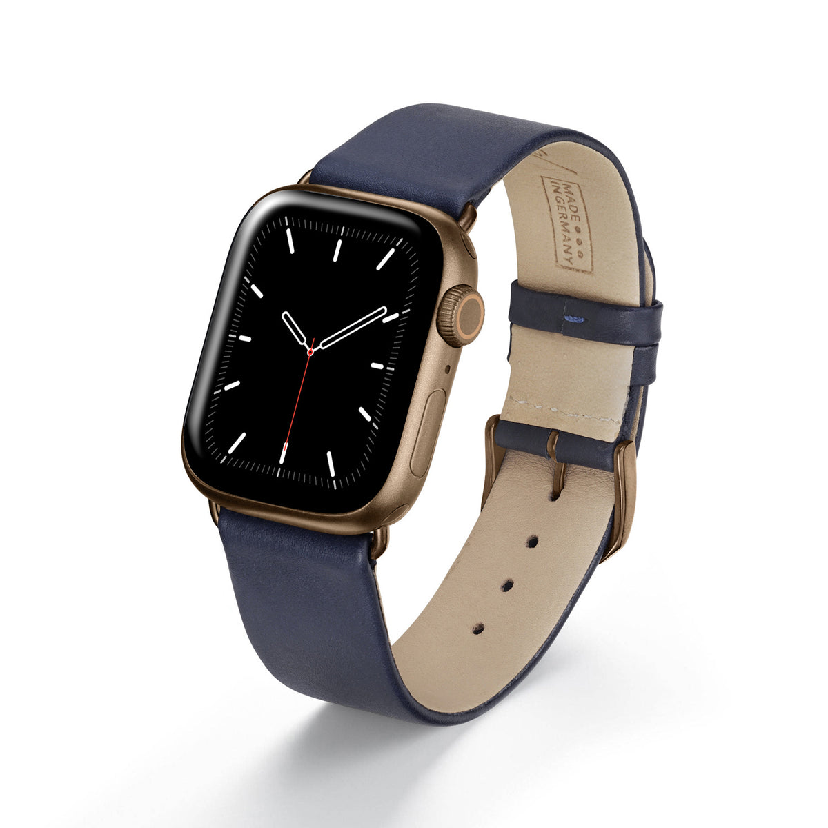 Apple Watch 1-9 Uhrenarmband Siena von Happel, Rindsleder, handgefertigt, Ozeanblau
