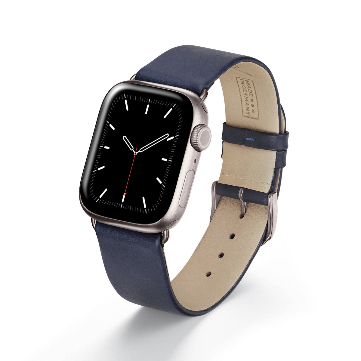 Apple Watch 1-9 Uhrenarmband Siena von Happel, Rindsleder, handgefertigt, Ozeanblau