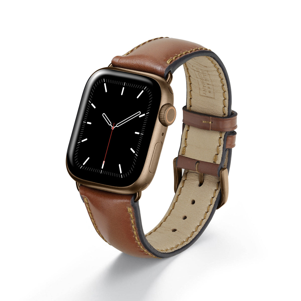 Apple Watch 1-9 Uhrenarmband Solstice von Happel, Shell Cordovan Leder, handgefertigt, Cognac