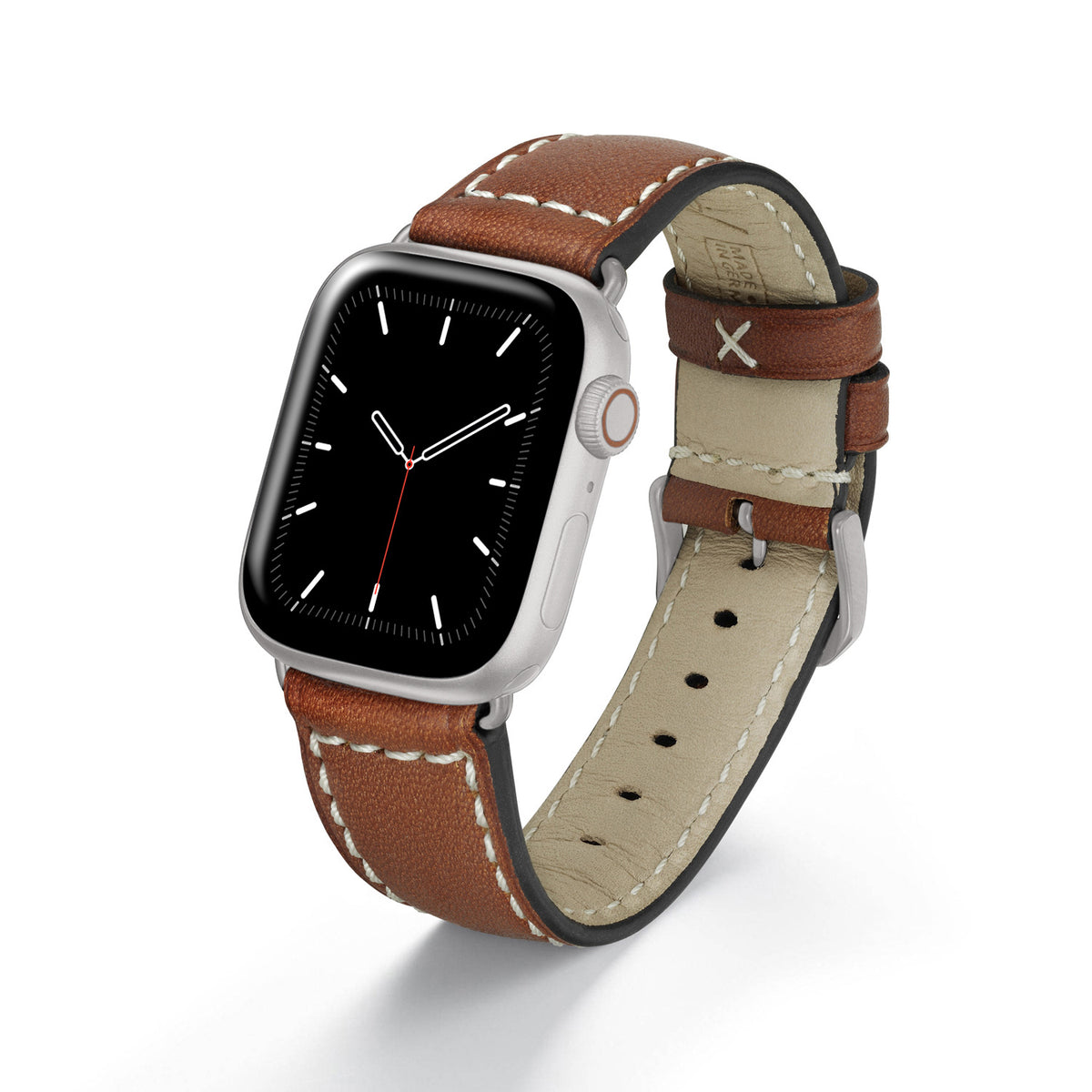 Apple Watch 1-9 Uhrenarmband Atlas von Happel, Juchtenleder, vegetabil gegerbt, Cognac