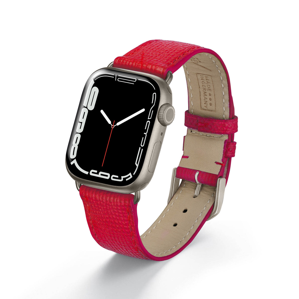 Apple Watch Uhrenarmband AvelloStrap von Happel, Rindsleder, handgefertigt, Rot