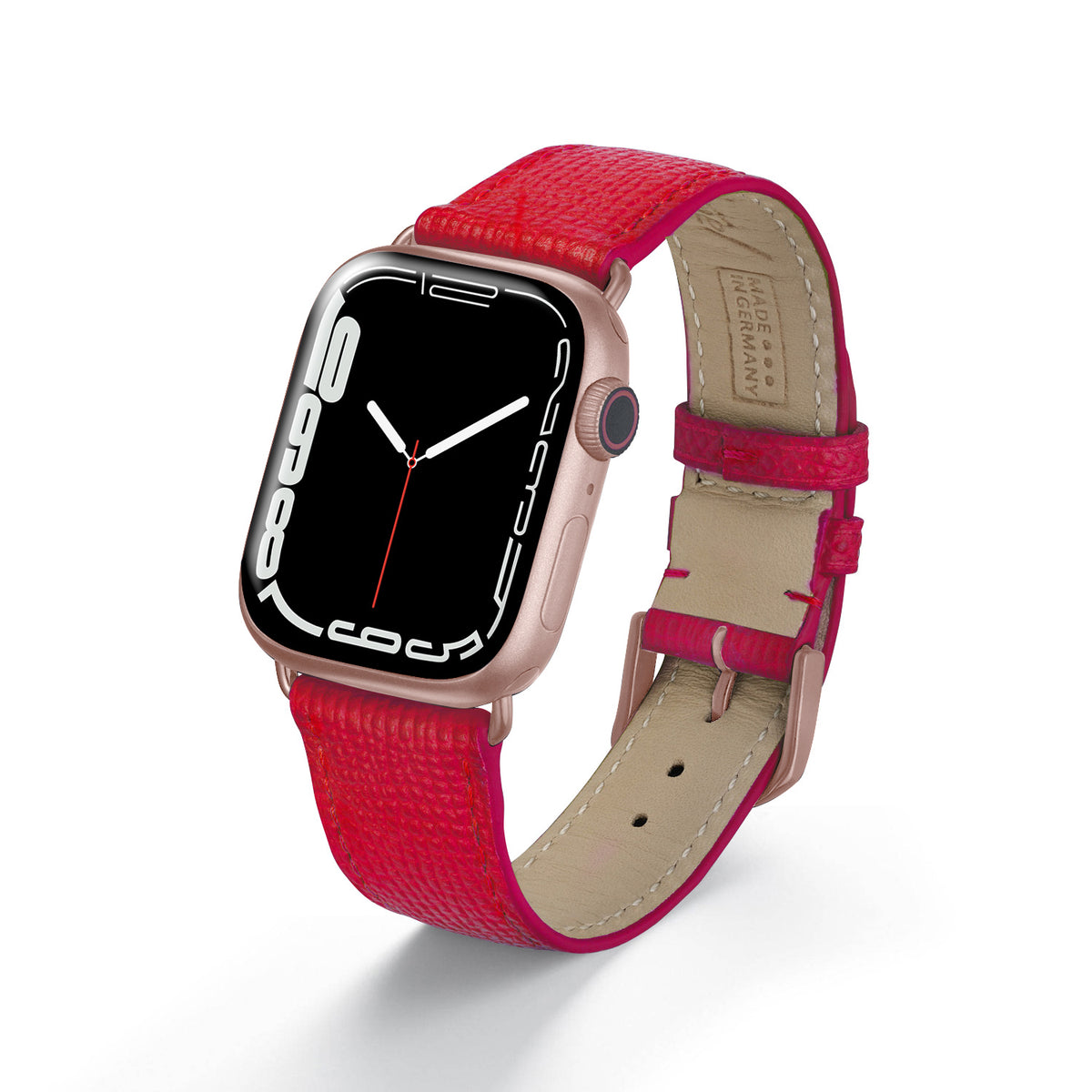 Apple Watch Uhrenarmband AvelloStrap von Happel, Rindsleder, handgefertigt, Rot