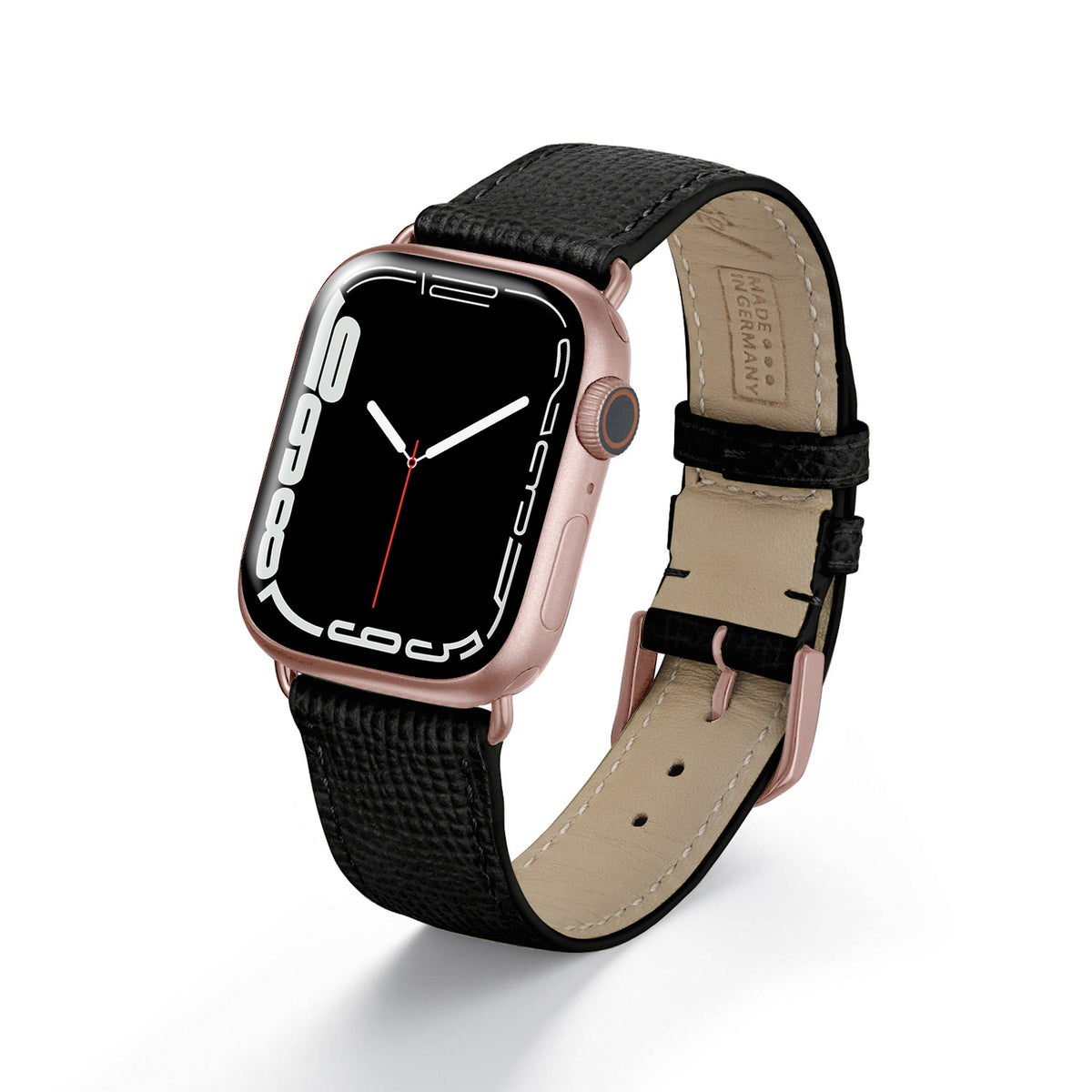 Apple Watch Uhrenarmband AvelloStrap von Happel, Rindsleder, handgefertigt, Schwarz
