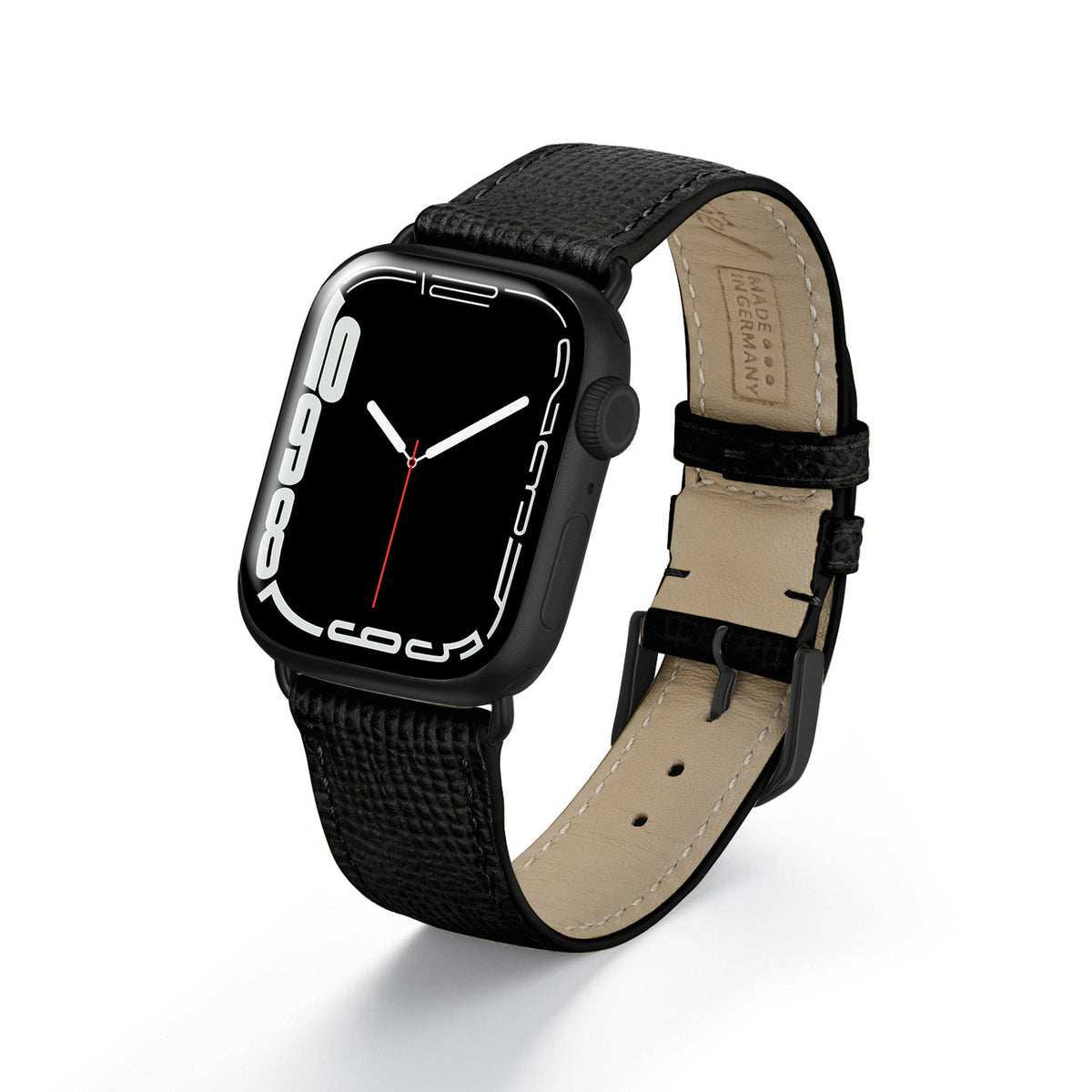 Apple Watch Uhrenarmband AvelloStrap von Happel, Rindsleder, handgefertigt, Schwarz