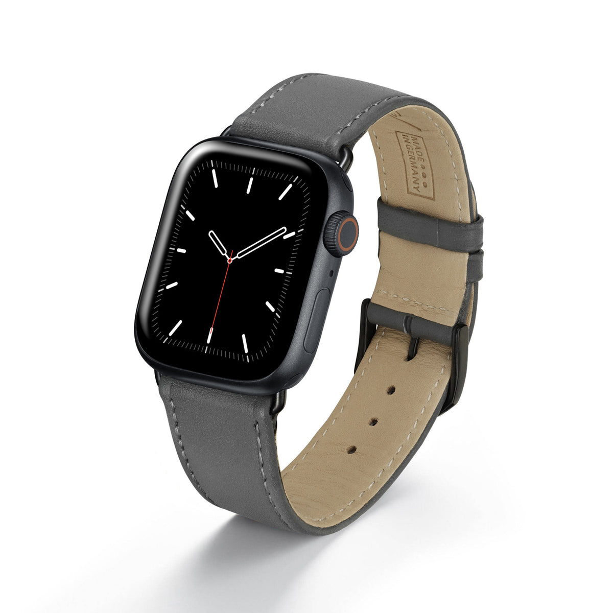 Apple Watch 1-9 Uhrenarmband Solace von Happel, Sattelleder, handgefertigt, Steingrau