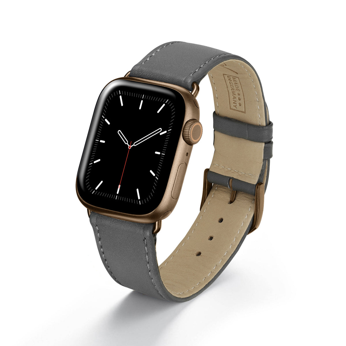Apple Watch 1-9 Uhrenarmband Solace von Happel, Sattelleder, handgefertigt, Steingrau