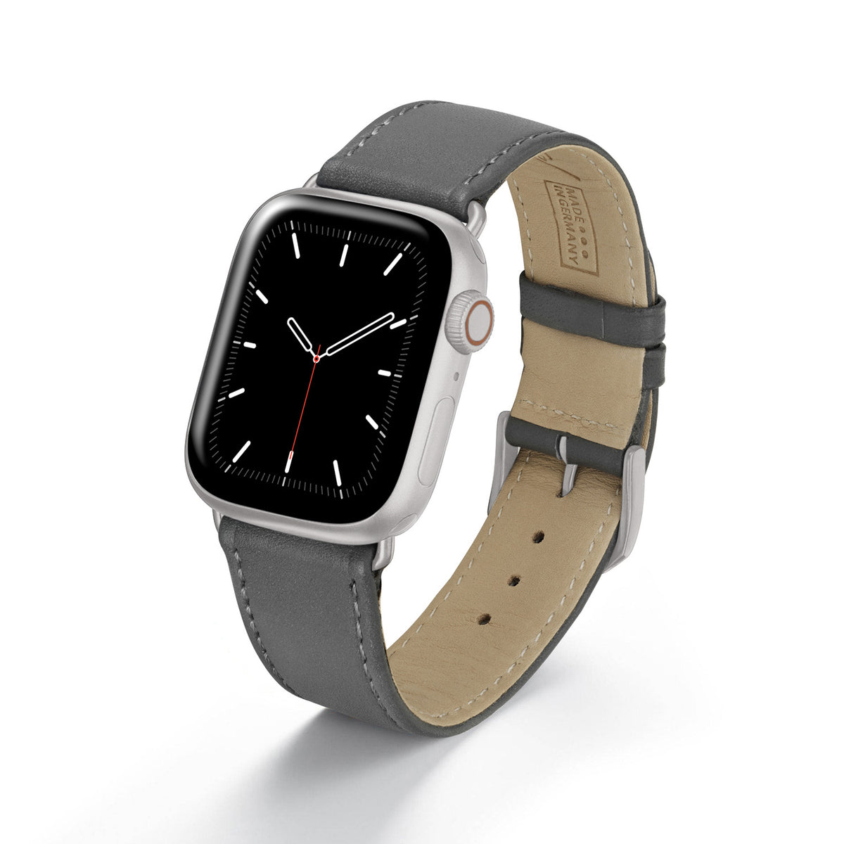 Apple Watch 1-9 Uhrenarmband Solace von Happel, Sattelleder, handgefertigt, Steingrau