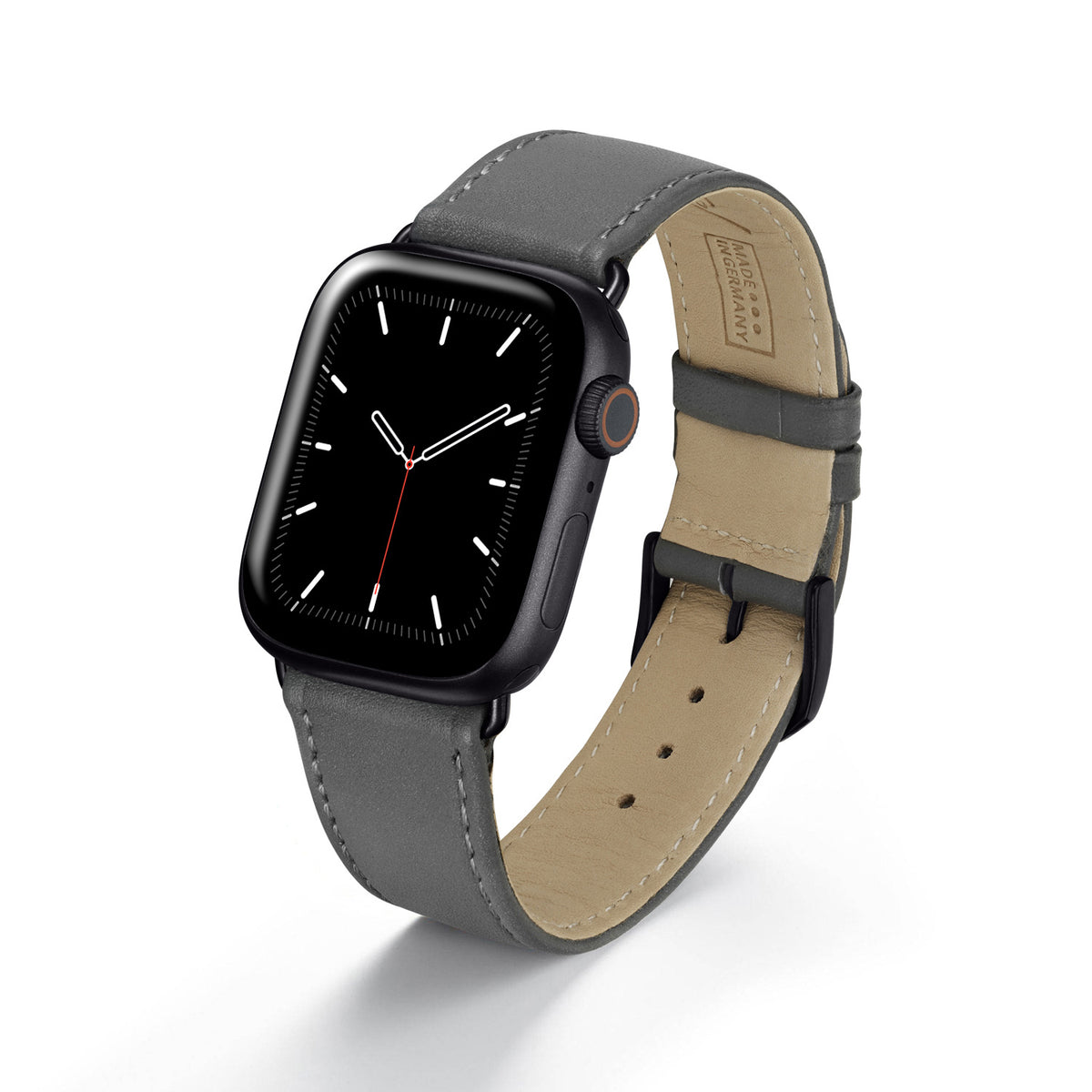 Apple Watch 1-9 Uhrenarmband Solace von Happel, Sattelleder, handgefertigt, Steingrau