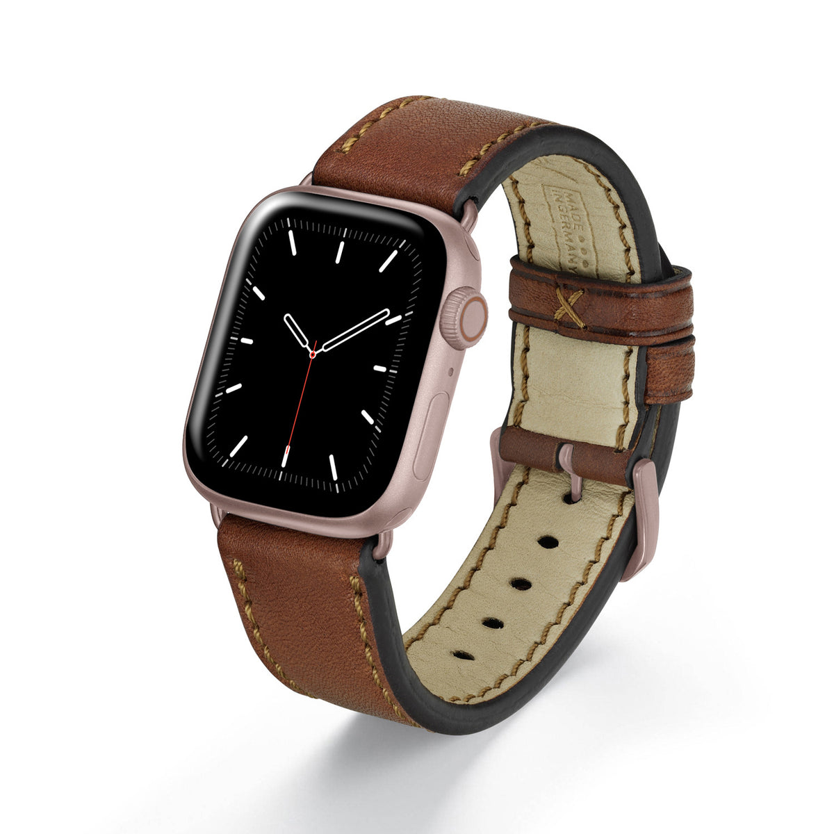 Apple Watch 1-9 Uhrenarmband HavenNature von Happel, Bioleder, handgefertigt, Cognac