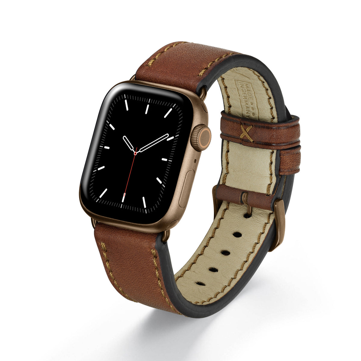 Apple Watch 1-9 Uhrenarmband HavenNature von Happel, Bioleder, handgefertigt, Cognac