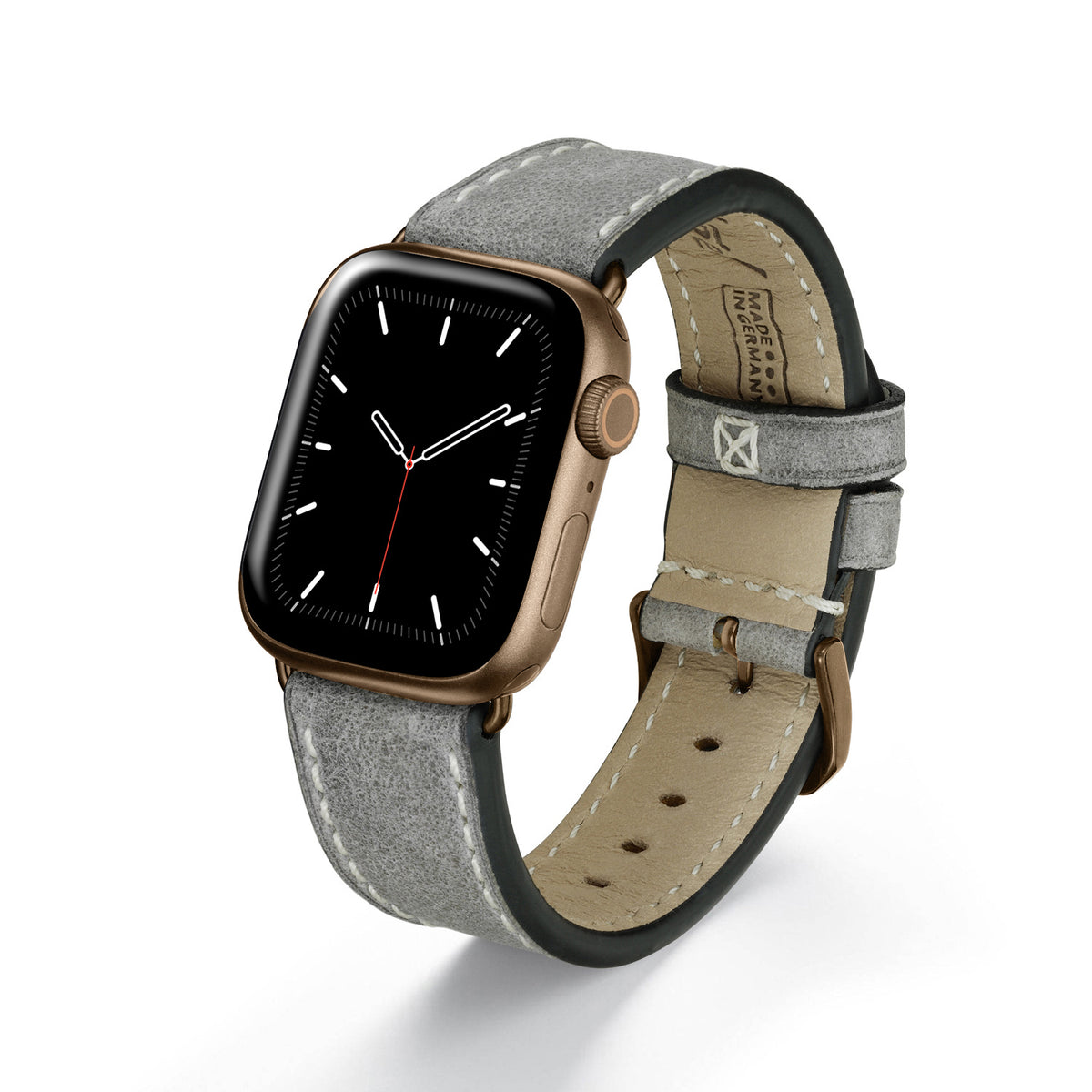 Apple Watch 1-9 Uhrenarmband Stonehaven von Happel, Vintageleder, Steingrau