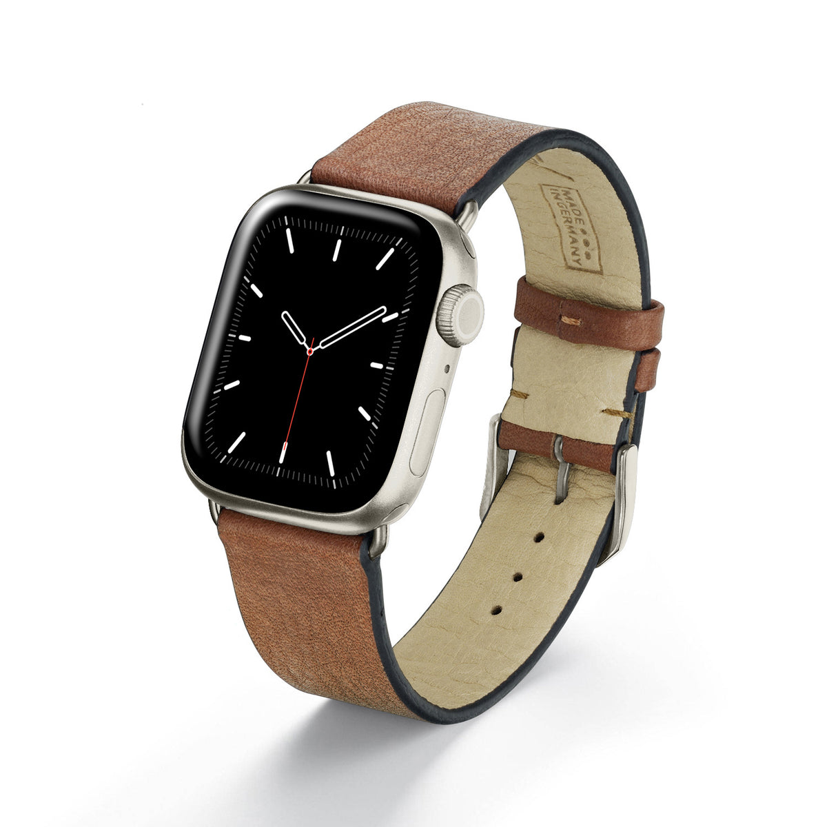 Apple Watch 1-9 Uhrenarmband Horizon von Happel, Bioleder, handgefertigt, Cognac