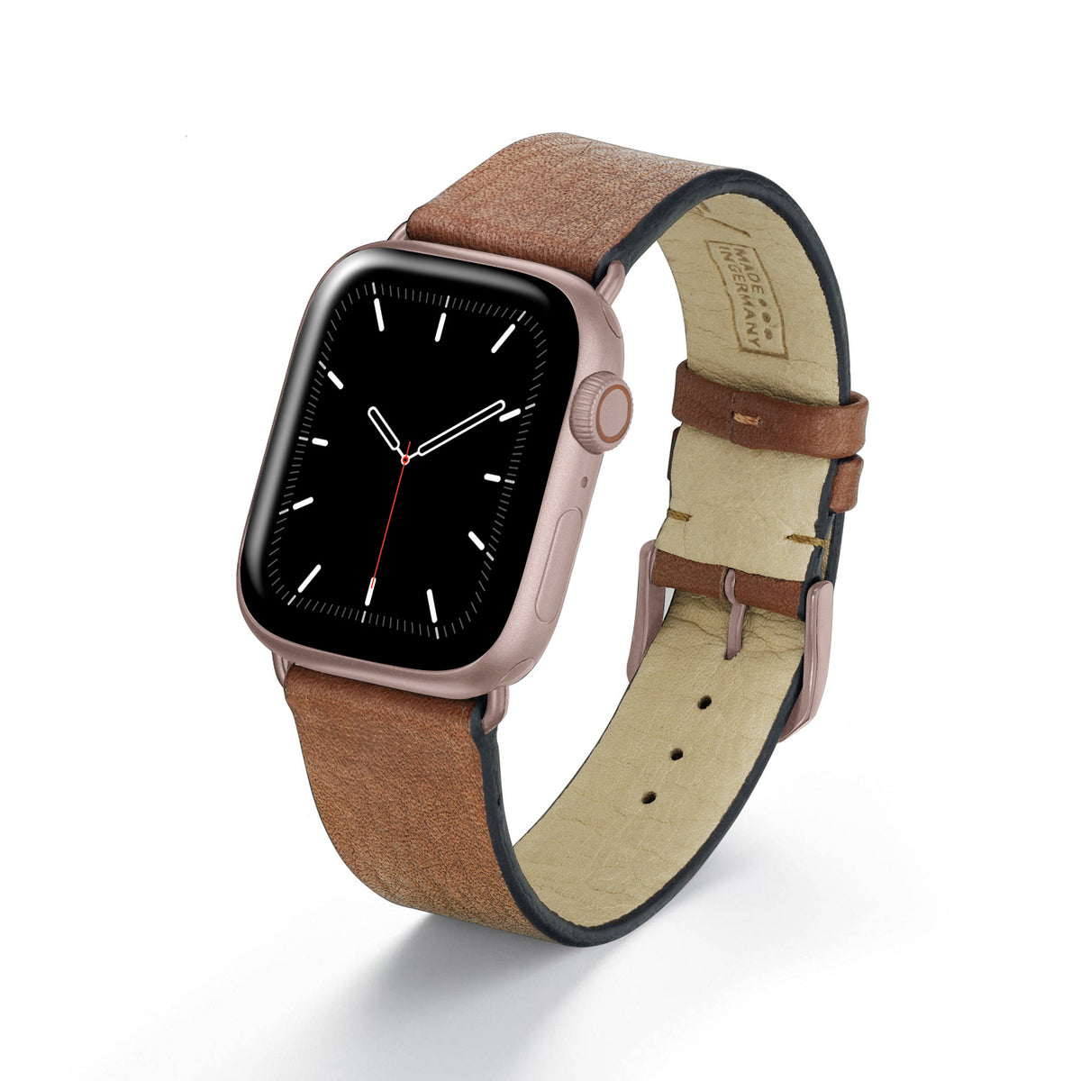 Apple Watch 1-9 Uhrenarmband Horizon von Happel, Bioleder, handgefertigt, Cognac