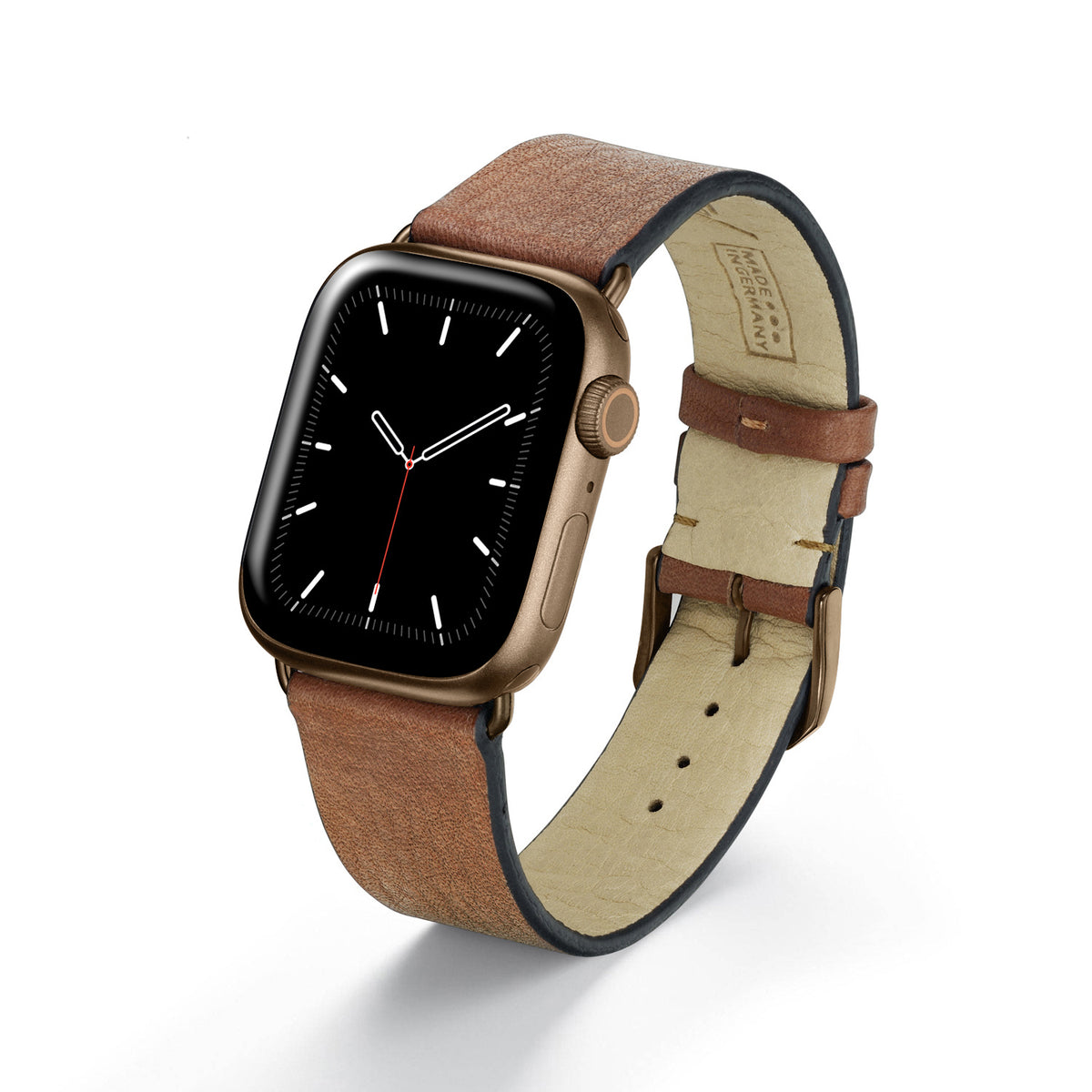 Apple Watch 1-9 Uhrenarmband Horizon von Happel, Bioleder, handgefertigt, Cognac