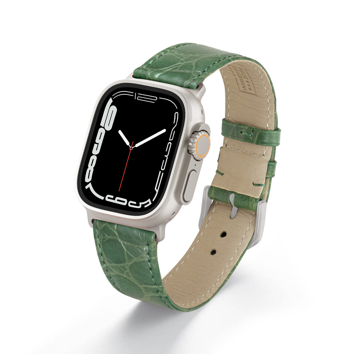 Apple Watch ULTRA Uhrenarmband ClassicCroco von Happel, Leder mit Krokoprägung, handgefertigt, Apfelgrün